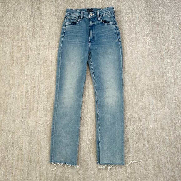 Mother High Waisted Rider Ankle Fray Jeans in Fish Out of Water 25 Blue - Picture 1 of 10